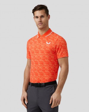 Castore Golf Printed Tech Polo βαθυ πορτοκαλι | 159GFAXHC
